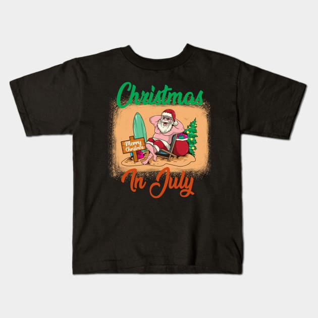 Christmas In July Funny Santa Summer Beach Vacation Kids T-Shirt by Kagina